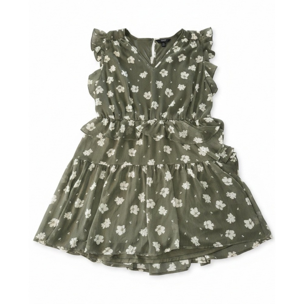 Simply Vera Vera Wang Olive Green Floral Ruffle Tiered Mini Dress XXL Womens